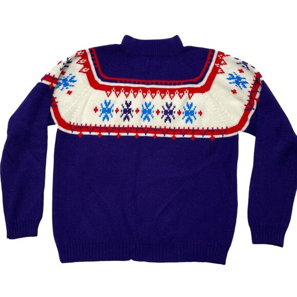 Vintage MONTGOMERY WARD Patriotic Winter Snowflake Fair Isle Sweater XL Mens - Picture 2 of 7